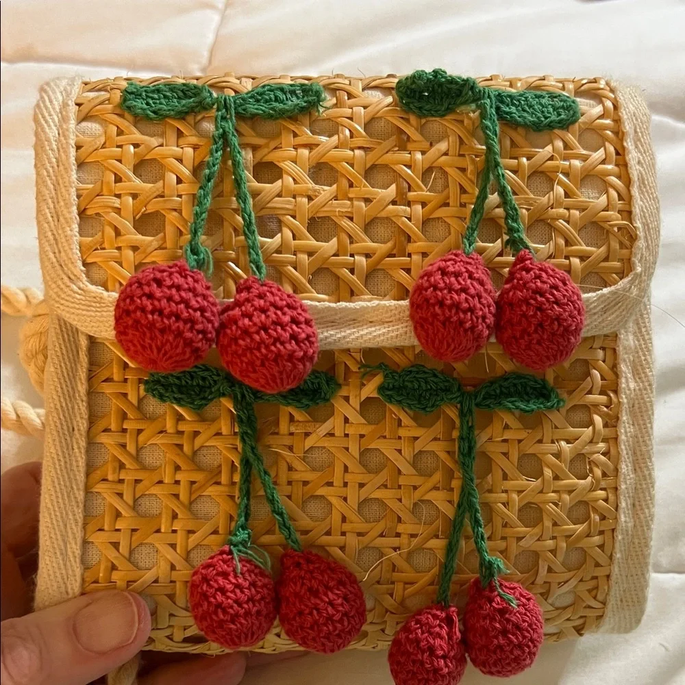 Zara Woven Crossbody Bag with Red and Green Accents - Picture 4 of 4